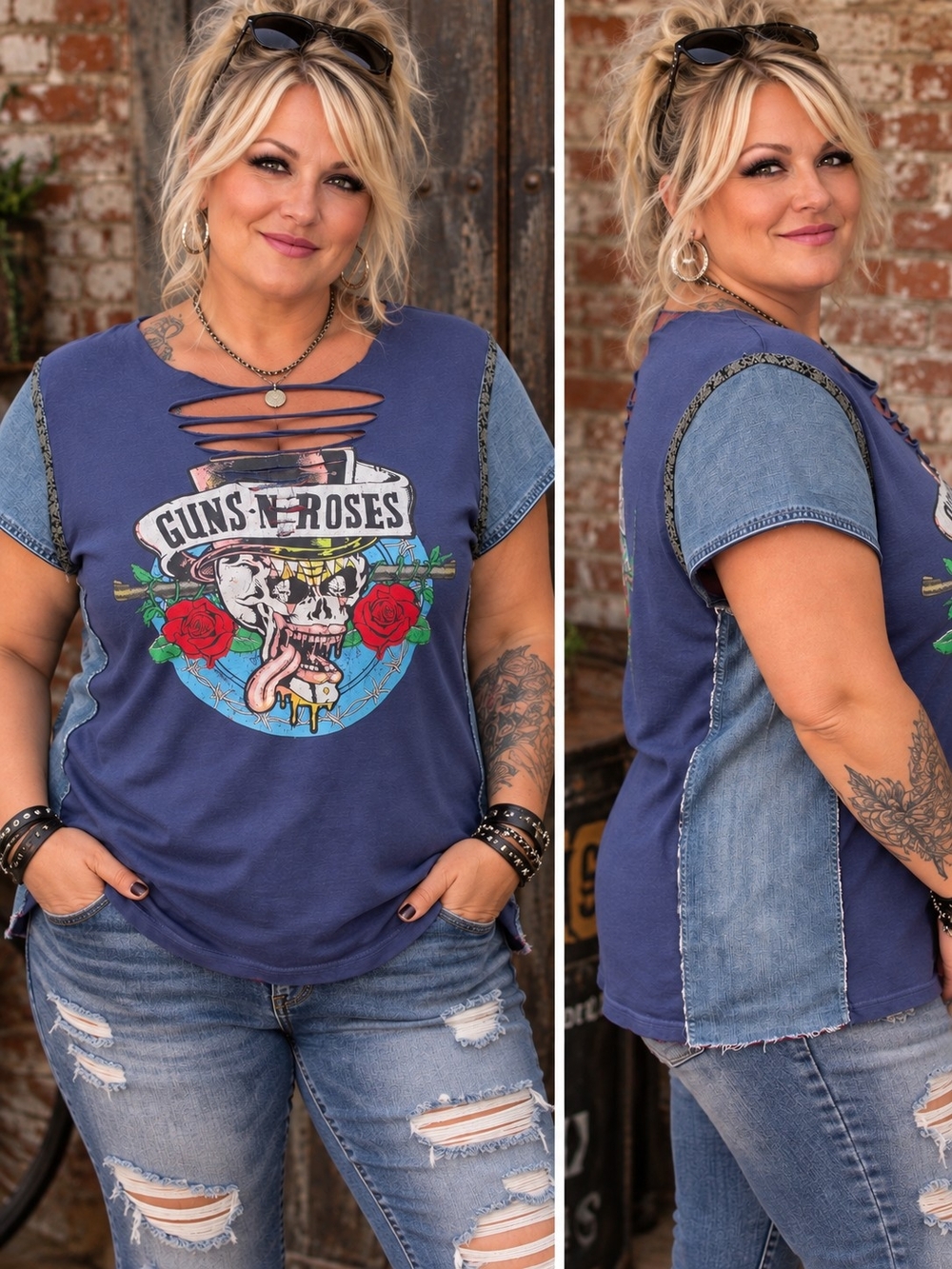 Guns N' Roses Navy Graphic Cutout Women's Tee